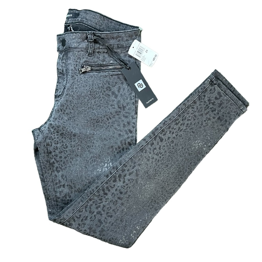 Numero High-Rise Womens Mid-Rise Coated Check-Print Skinny Jeans Pant Black 29
